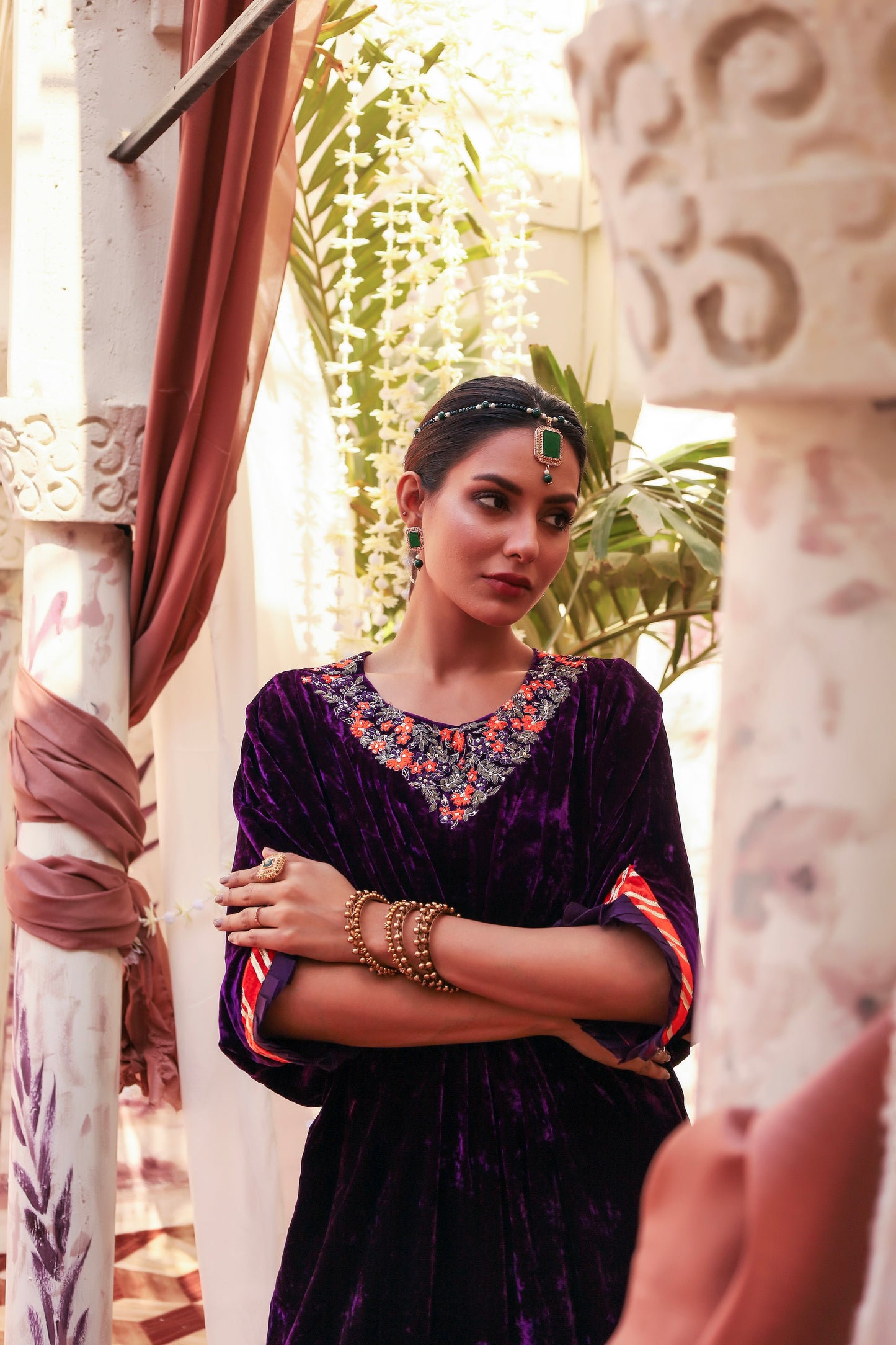 SEEMA KAFTAN, CHURIDAR IN SILK VELVET AND DUPATTA IN SILK