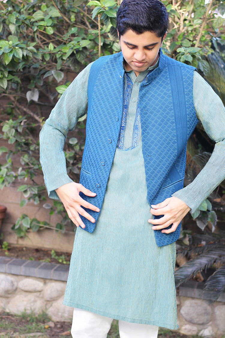 AHMED KURTA, PAJAMA AND WAISTCOAT IN COTTON