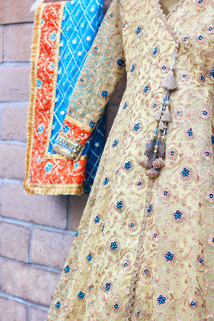 MARIAM ANGARKHA IN NET, LEHNGA IN JACQUARD AND DUPATTA IN NET