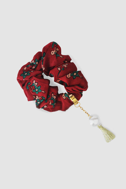 FARHAT FLORAL SCRUNCHIE IN SILK CHARMEUSE