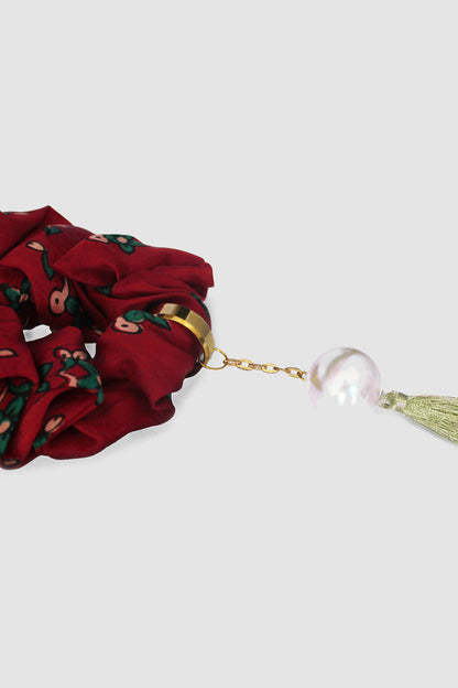 FARHAT FLORAL SCRUNCHIE IN SILK CHARMEUSE