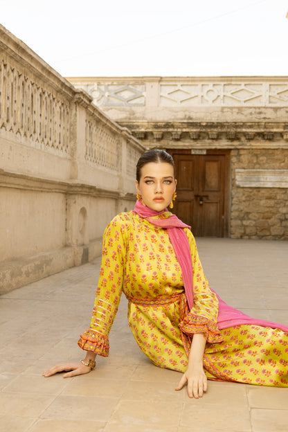 HASHMI SHIRT, TROUSERS IN SILK AND DUPATTA IN COTTON NET