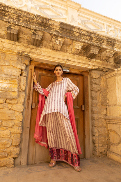 NAJMA SHIRT, SKIRT IN SILK AND DUPATTA IN COTTON NET