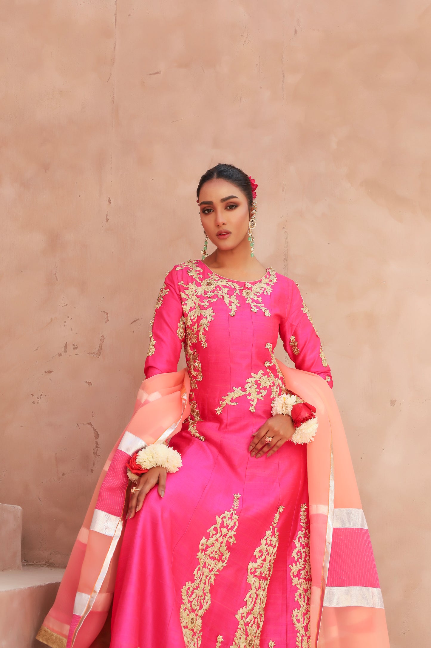 MARIAM PISHWAS IN RAW SILK AND DUPATTA IN ORGANZA AND CHIFFON