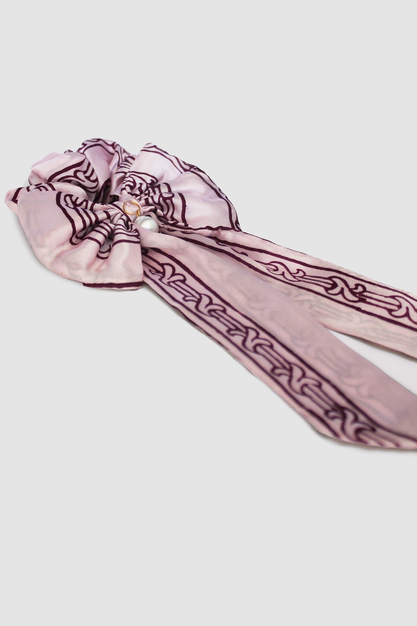 NAJMA STRIPES BOW SCRUNCHIE IN SILK CHARMEUSE
