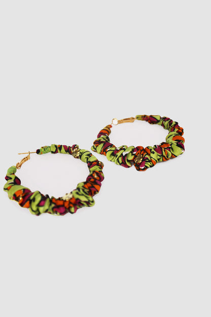 NAYAB FLORAL FABRIC HOOP EARRINGS LARGE IN SILK CHARMEUSE