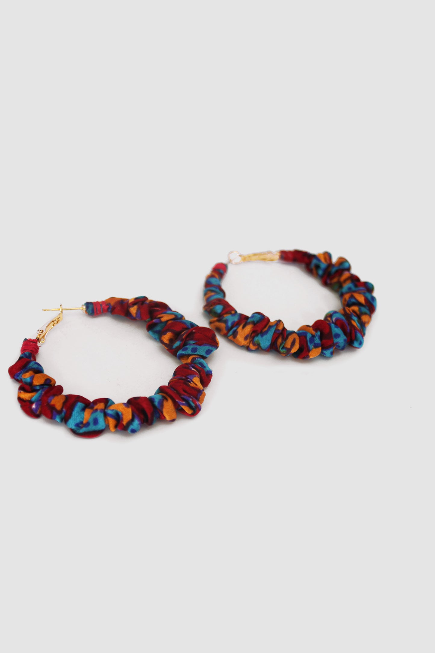 RANI AJRAK FABRIC HOOP EARRINGS LARGE IN SILK CHARMEUSE