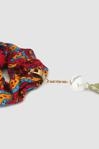 RANI AJRAK SCRUNCHIE IN SILK CHARMEUSE