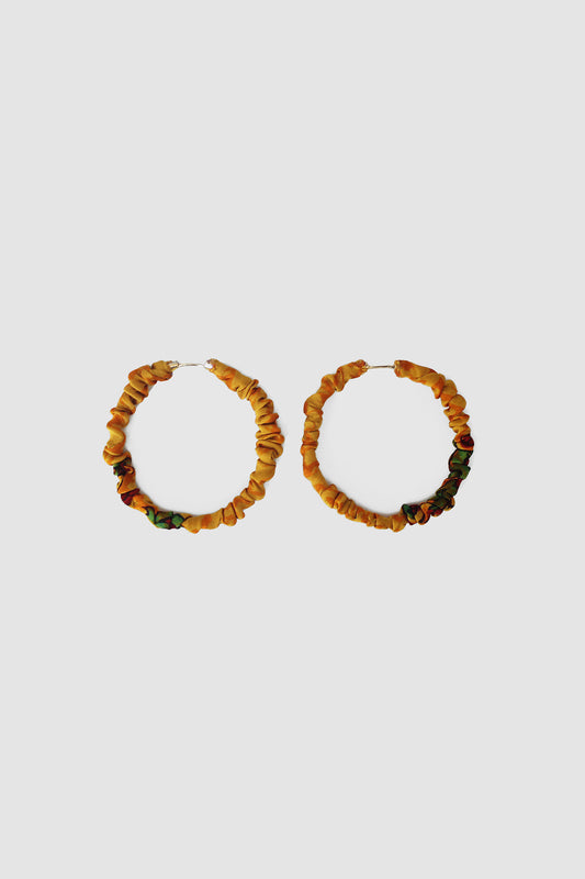 RANI FLORAL FABRIC HOOP EARRINGS LARGE IN SILK CHARMEUSE
