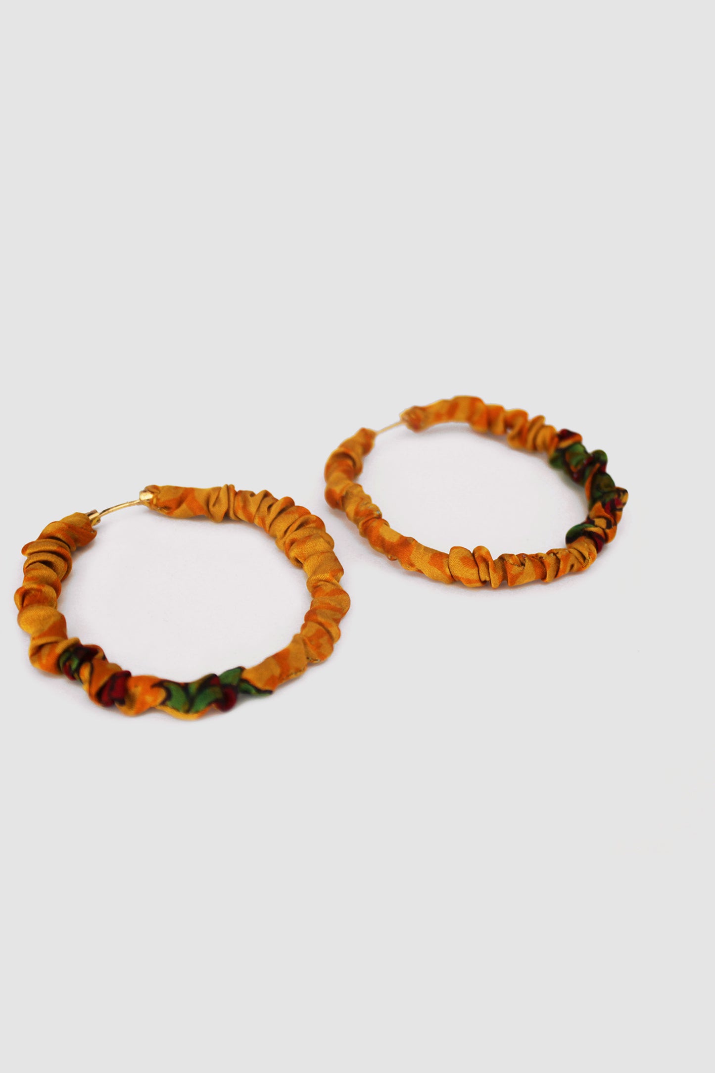 RANI FLORAL FABRIC HOOP EARRINGS LARGE IN SILK CHARMEUSE