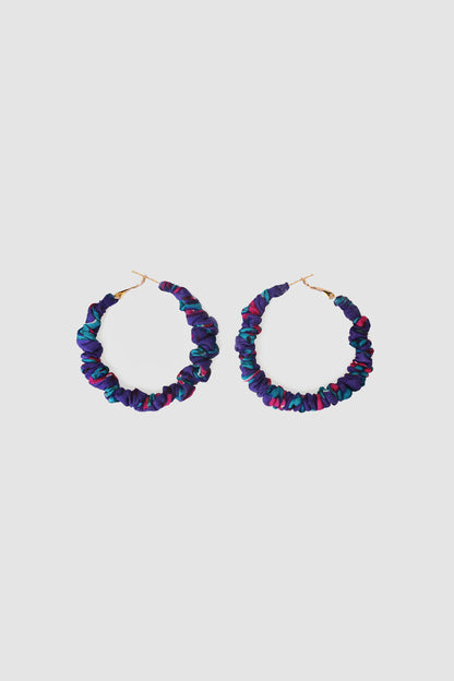 SABIHA FLORAL FABRIC HOOP EARRINGS LARGE IN RAW SILK