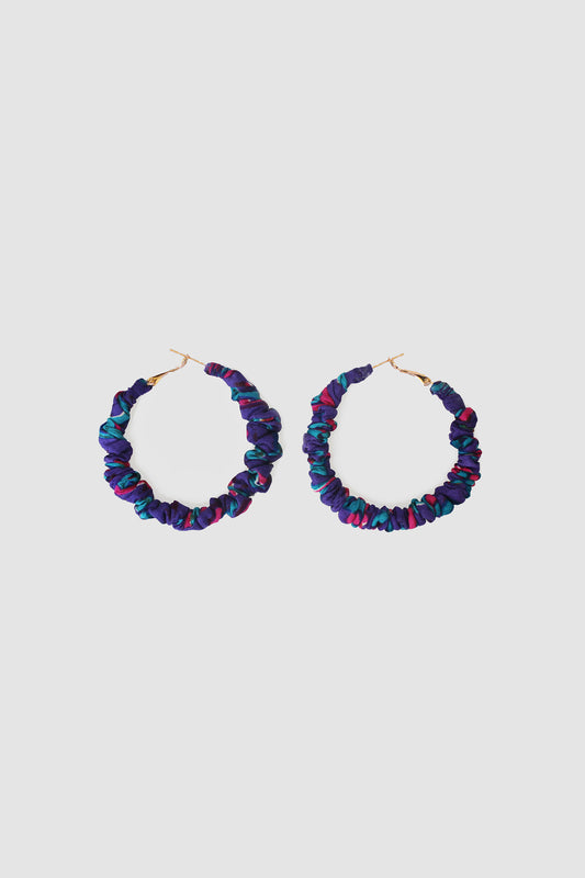 SABIHA FLORAL FABRIC HOOP EARRINGS LARGE IN RAW SILK