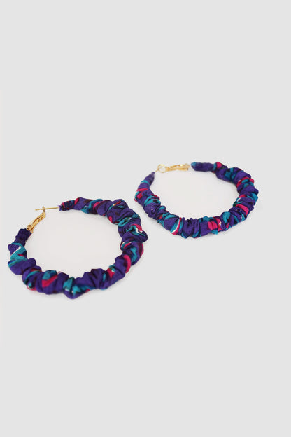 SABIHA FLORAL FABRIC HOOP EARRINGS LARGE IN RAW SILK